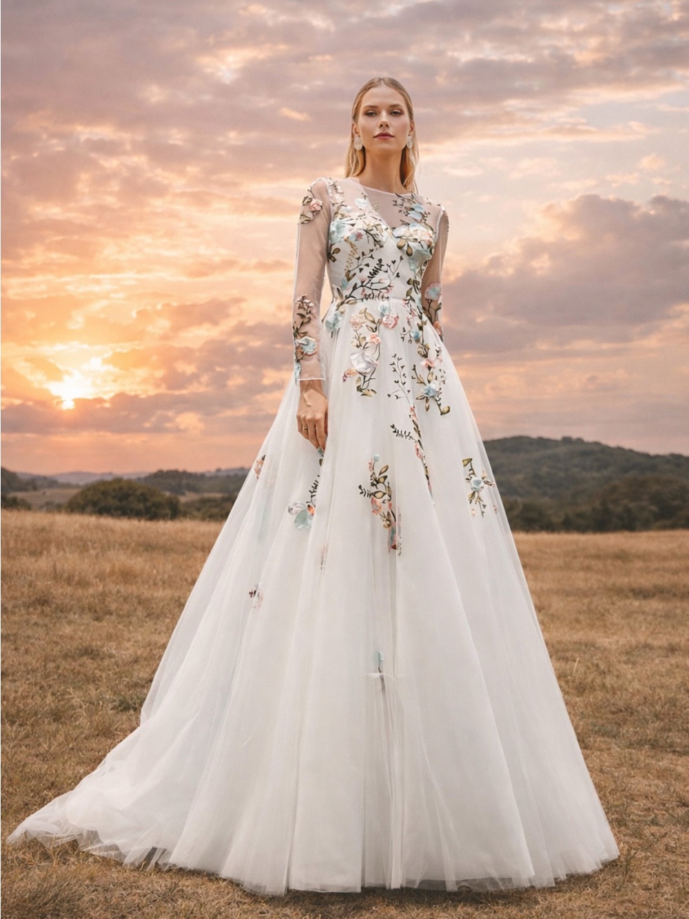 Couture Floral Embroidered Whimsical Elegant Ball Gown New Size 8